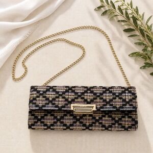 BCBG Multi-Color Woven Geometric Clutch Bag with Detachable Chain Strap